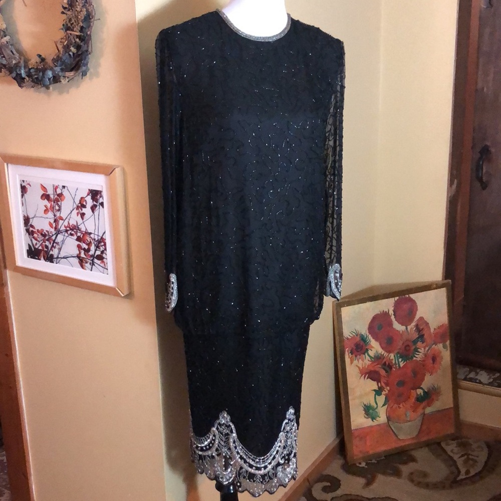 Vtg BRILLIANTE J.A. Sz Small Elegant Evening Gatsby 100% Silk USA BlackTie NYE